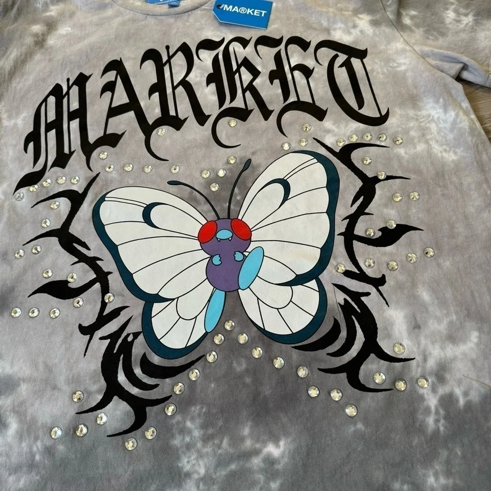 MARKET x Pokémon drop t shirt in gray and white tie dye t-shirt mens XL nwt - Picture 3 of 4